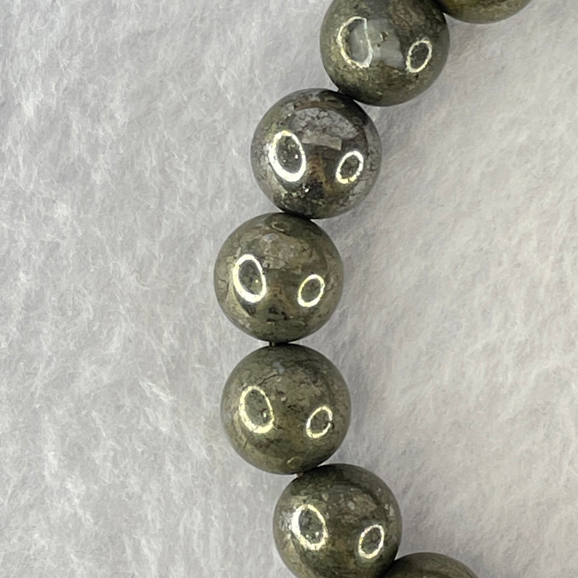 Natural Pyrite Beads Bracelet 天然黄铁矿手链 44.01g 15cm 10.3mm 18 Beads - Huangs Jadeite and Jewelry Pte Ltd