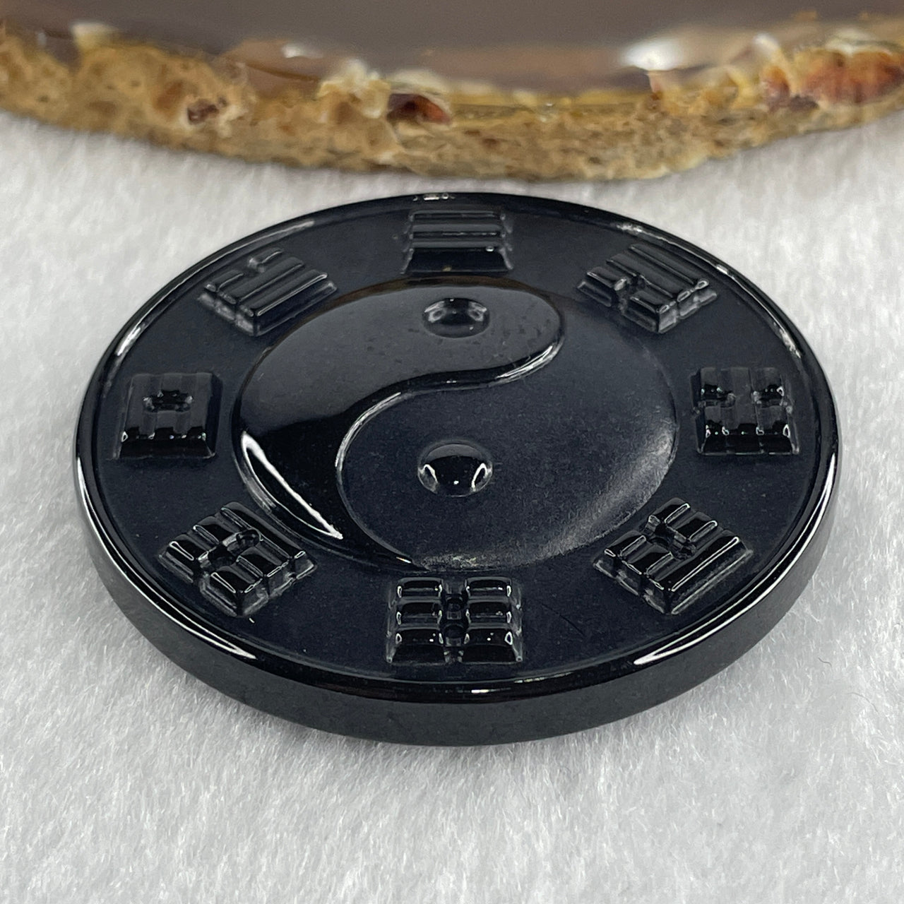 Type A Opaque Black Omphacite Jadeite Yin Yang Coin Pendant 34.30g 49.1 by 9.4mm