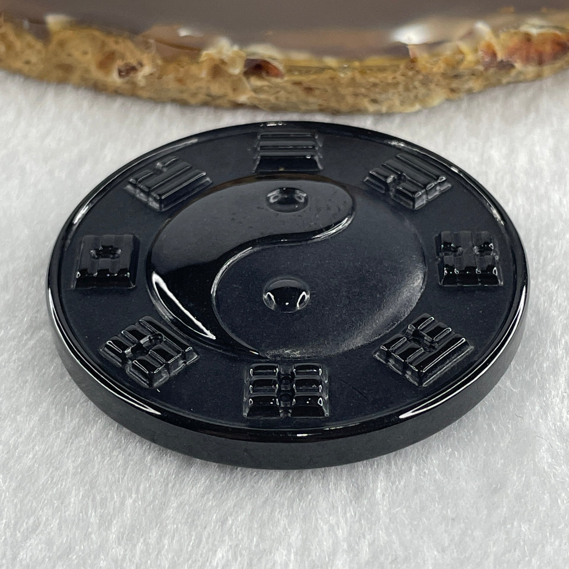 Type A Opaque Black Omphacite Jadeite Yin Yang Coin Pendant 34.30g 49.1 by 9.4mm - Huangs Jadeite and Jewelry Pte Ltd