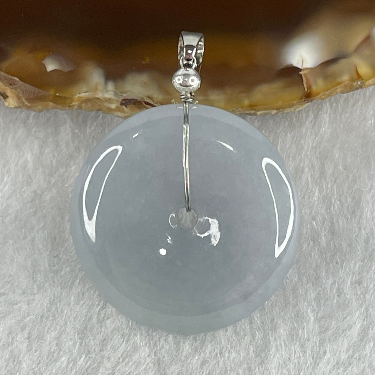 Natural Type A Lavender Jadeite Ping An Kou Donut Pendant in Silver Clasp Signifying Protection Blessings 6.54g 24.0 by 5.5mm