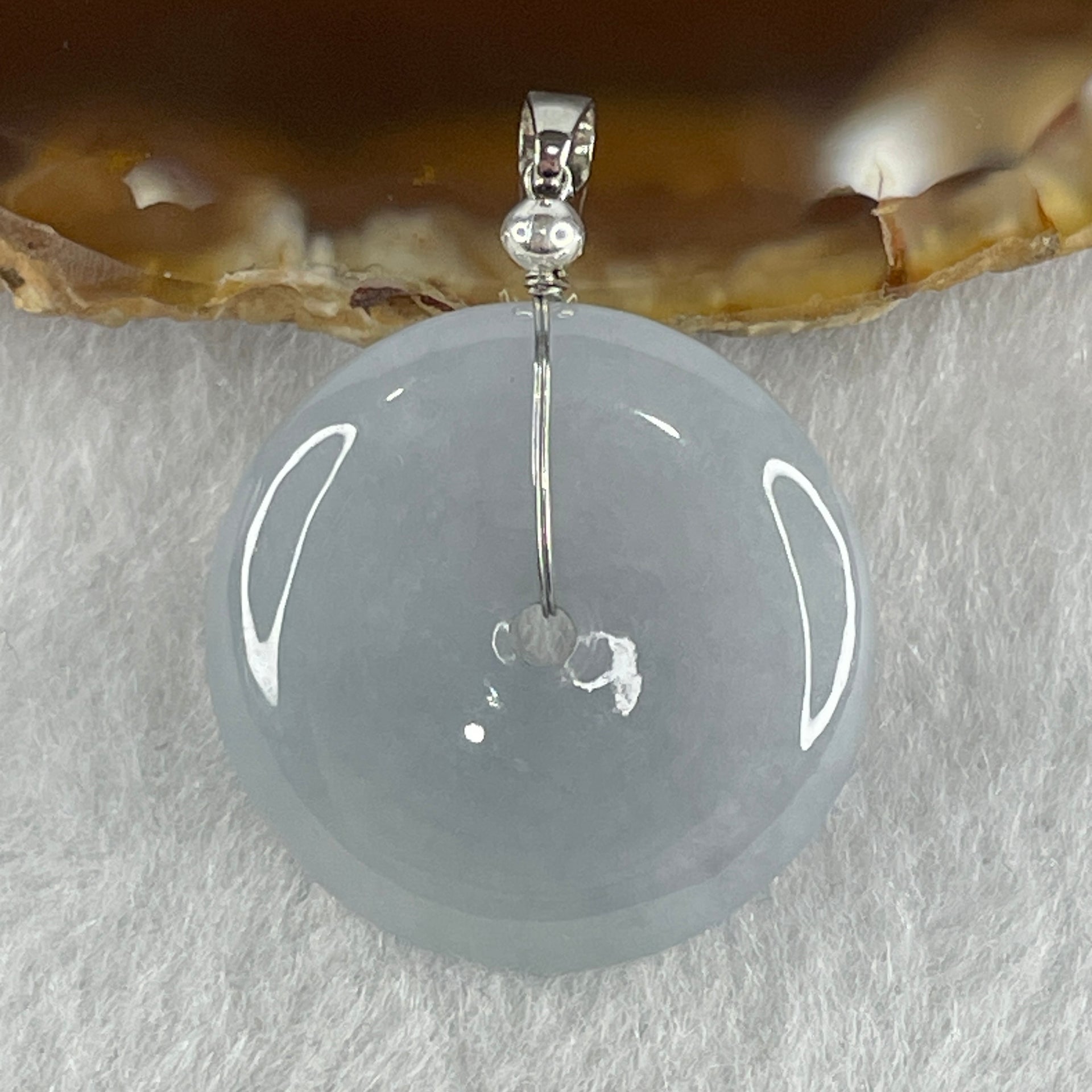 Natural Type A Lavender Jadeite Ping An Kou Donut Pendant in Silver Clasp Signifying Protection Blessings 6.54g 24.0 by 5.5mm - Huangs Jadeite and Jewelry Pte Ltd