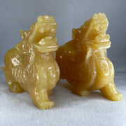 Natural Yellow Calcite Pixiu Display Pair 4085.7g 205.0 by 59.3 by 165.0mm - Huangs Jadeite and Jewelry Pte Ltd