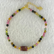 Natural Tourmaline Beads with Melon Charm in S925 Sliver Gold Color Bracelet 4.06g 16cm 9.4 by 6.9mm - Huangs Jadeite and Jewelry Pte Ltd