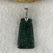 Natural Type A Old Mine Full Green Jadeite Wu Shi Pai Flower Carving Pendant | Peace Plaque & Floral Talisman (5.19g | 30.2 x 17.6 x 3.8mm) - Huangs Jadeite and Jewelry Pte Ltd