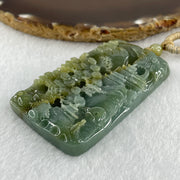 Grand Master Type Green with Brownish Yellow Jadeite Shan Shui with Gui Ren with Dragon Pendant 62.97g 67.6 by 41.8 by 9.5mm - Huangs Jadeite and Jewelry Pte Ltd