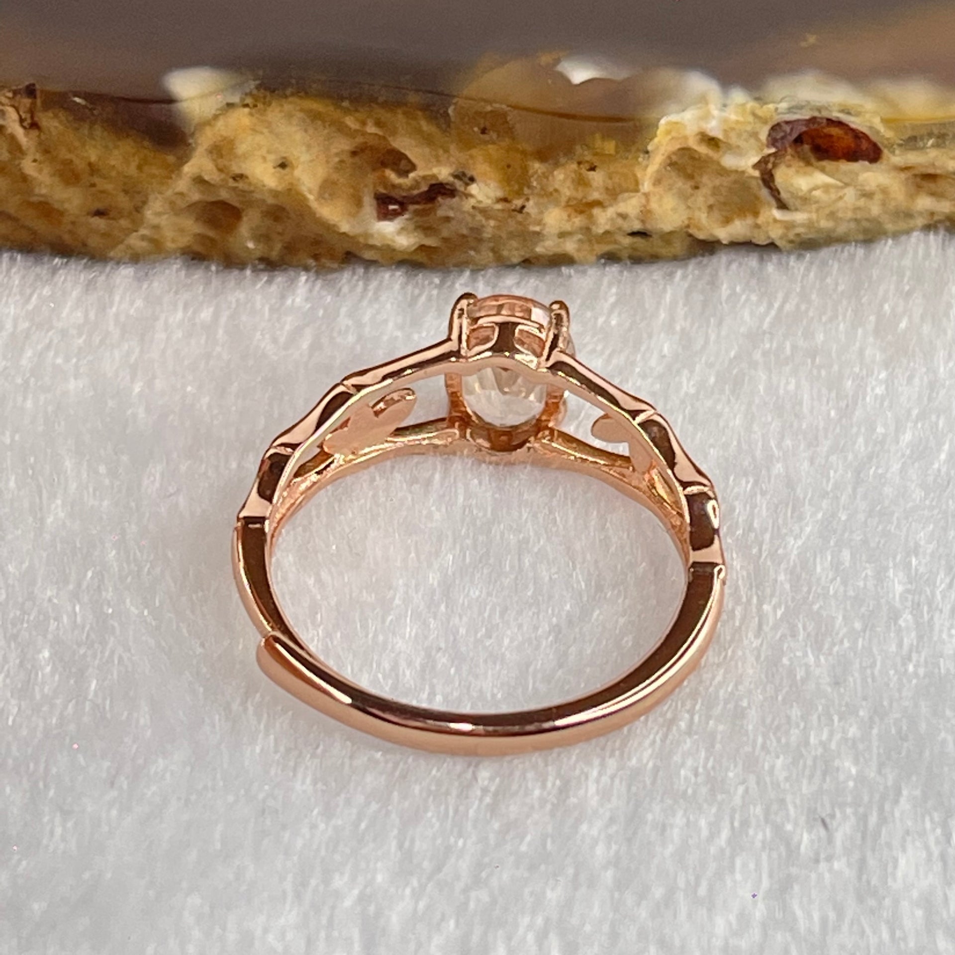 Natural Pink Morganite in S925 Sliver Rose Gold Color Bamboo Design Ring (Adjustable Size) 1.58g 6.8 by 5.1 by 3.5mm - Huangs Jadeite and Jewelry Pte Ltd