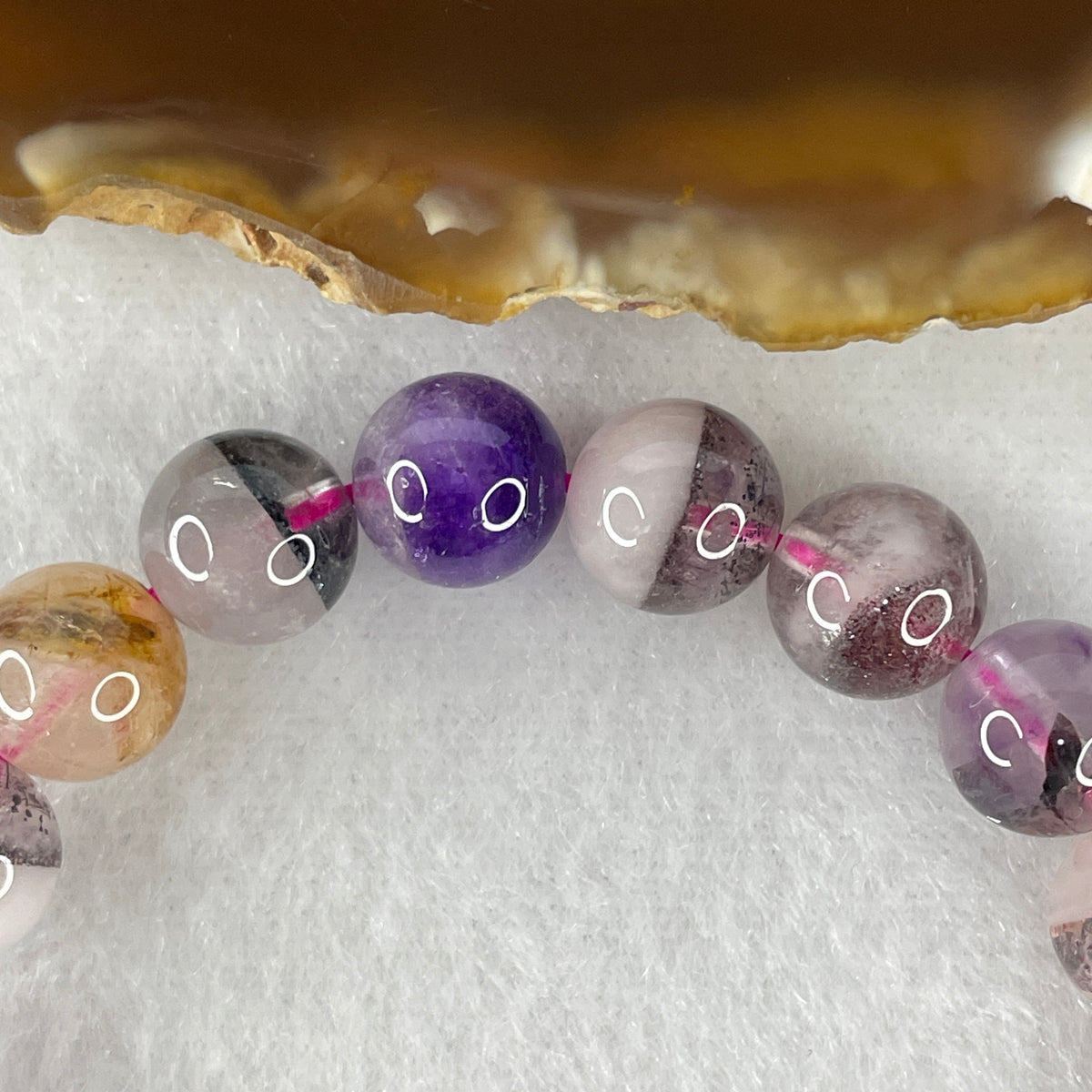 Certified Above-Average Grade Natural Super 7 Crystal Beads Bracelet | High-Density Multi-Bead Strand | Authentic Sacred Seven Multi-Mineral Inclusions Quartz Spiritual Catalyst & Auric Shield Bracelet (22.93g | 16.5cm Length | 9.3mm | 22 Beads)