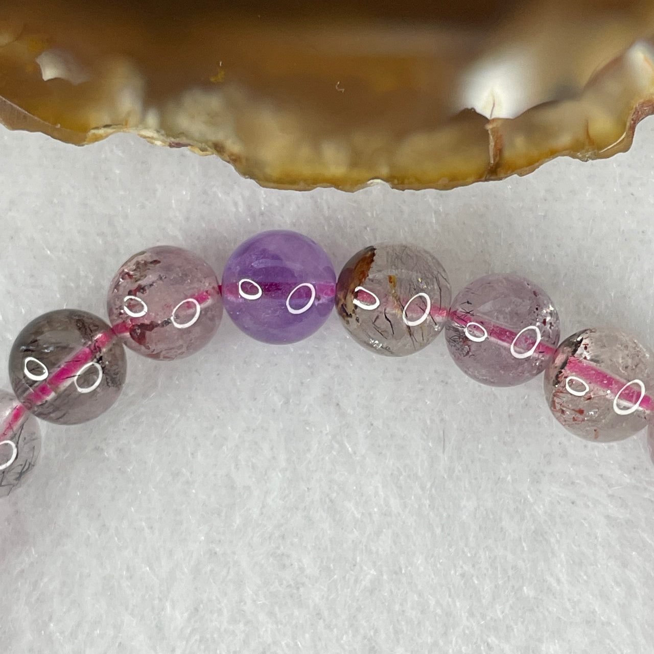 Certified Above-Average Grade Natural Super 7 Crystal Beads Bracelet | Fluid High-Clarity Petite Strand | Authentic Sacred Seven Multi-Mineral Inclusions Quartz Spiritual Catalyst & Auric Shield Bracelet (14.39g | 16.5cm Length | 7.4mm | 27 Beads)