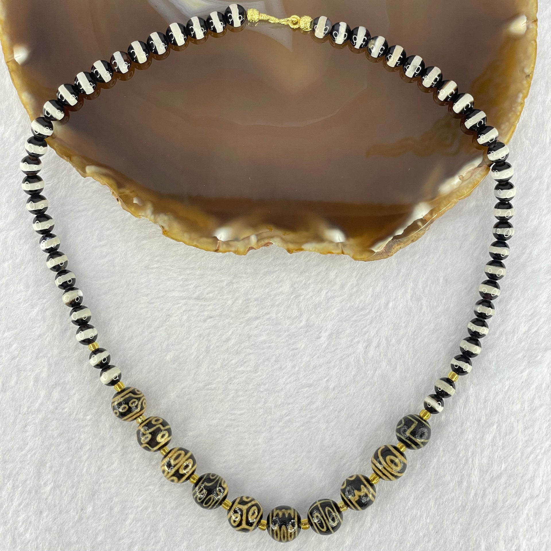 Natural Powerful Tibetan Old Oily Agate Mix Dzi Beads Bracelet (Tian Zhu) 30.36g 10.5mm 10 Beads 6.3mm 50 Beads - Huangs Jadeite and Jewelry Pte Ltd