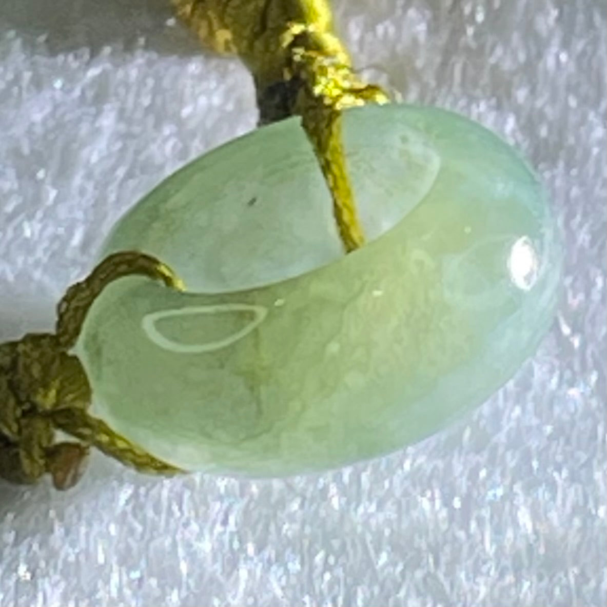 Type A Blueish Green Jadeite Ping An Kou String Bracelet 2.96g 15.1 by 6.3mm - Huangs Jadeite and Jewelry Pte Ltd