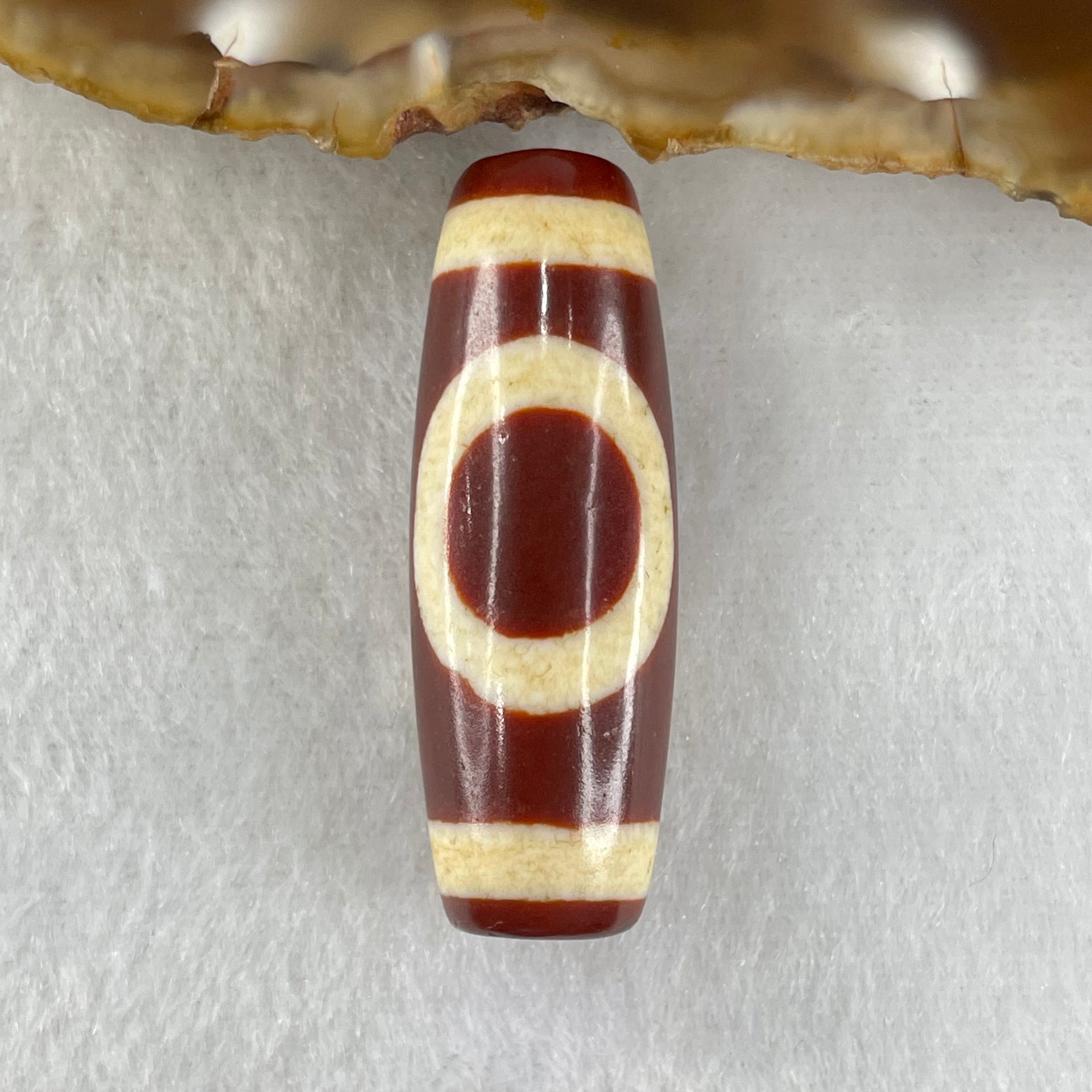 Natural Powerful Tibetan Old Oily Red White Agate One Eye Fire Sign Dzi Bead Heavenly Master (Tian Zhu) 一眼火天珠 10.41g 38.0 by 13.3mm - Huangs Jadeite and Jewelry Pte Ltd