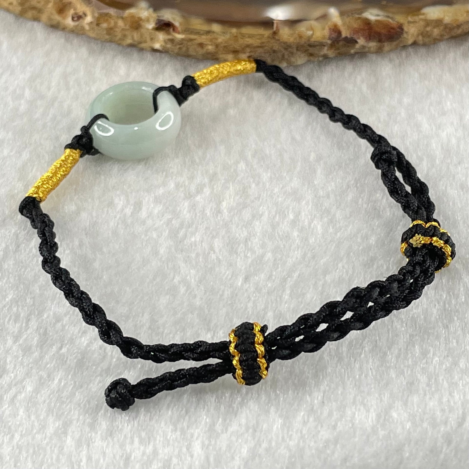 Type A Lavender Green Jadeite Ping An Kou Donut With String Bracelet 2.72g 15.1 by 6.5mm - Huangs Jadeite and Jewelry Pte Ltd