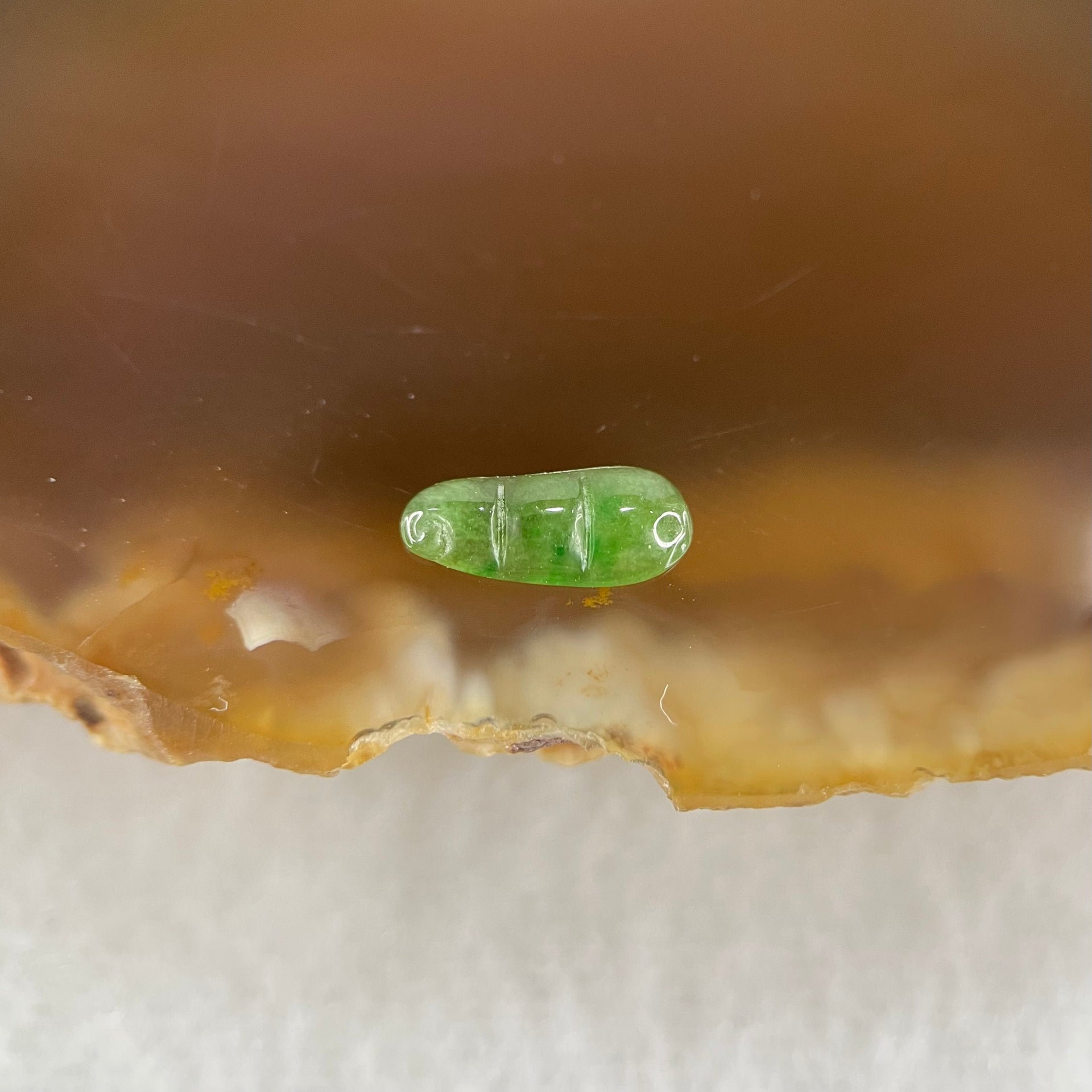 Type A Old Mine Full Green Jadeite Peapod Charm Stone For Setting 0.12g 8.8 by 3.5 by 1.5mm - Huangs Jadeite and Jewelry Pte Ltd