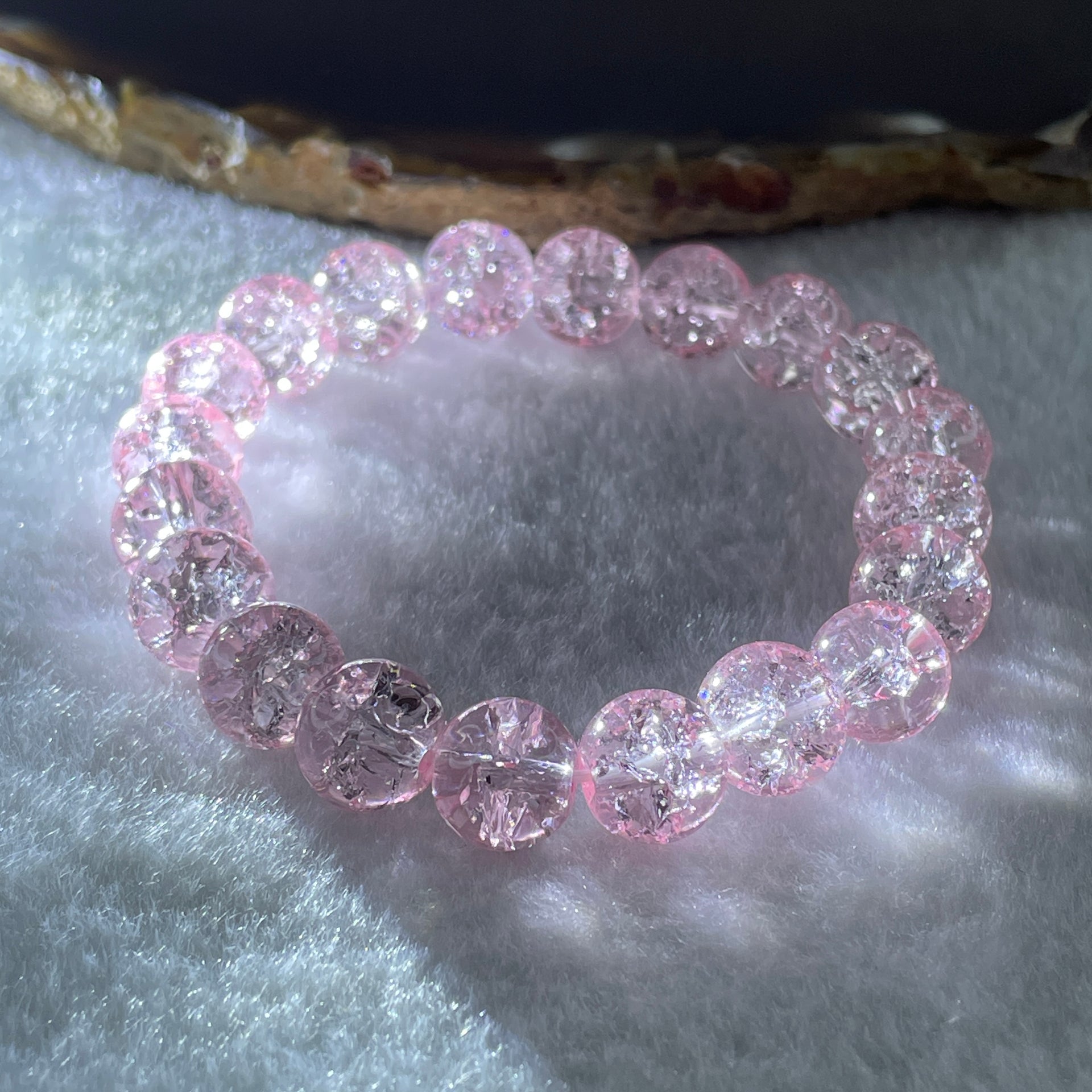 Crackle Pink Quartz Beads Bracelet 25.71g 15cm 10.5mm 20 Beads - Huangs Jadeite and Jewelry Pte Ltd