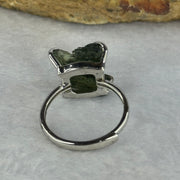 Natural Czech Republic Moldavite Meteorite Crystal in S925 Sliver Ring (Adjustable Size) 天然捷克陨石925银戒指 4.01g 15.1 by 10.4 by 8.2mm - Huangs Jadeite and Jewelry Pte Ltd