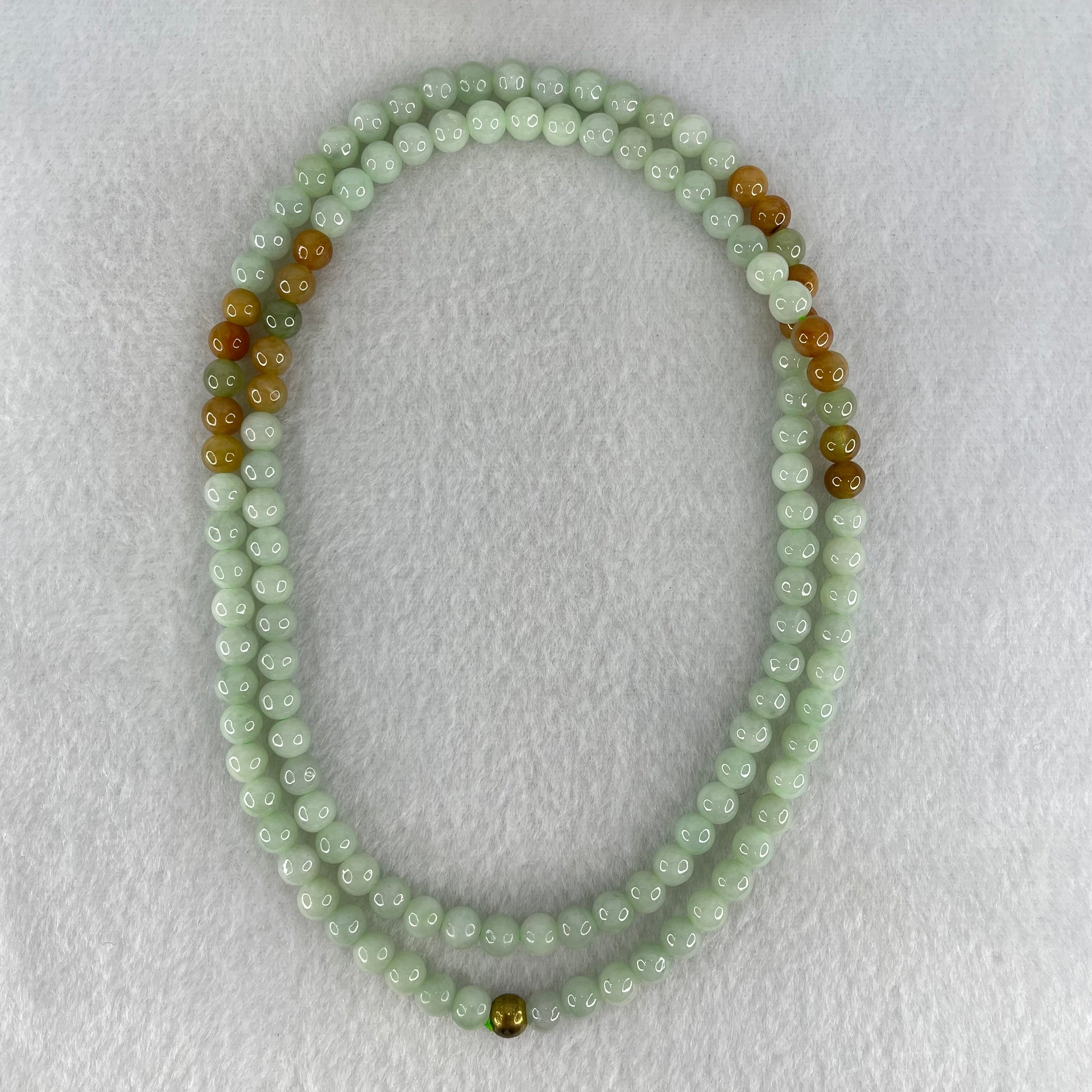 Type A Light Apple Green and Yellow Jadeite Beads Necklace 38.75g 64cm 5.8mm 122 Beads - Huangs Jadeite and Jewelry Pte Ltd