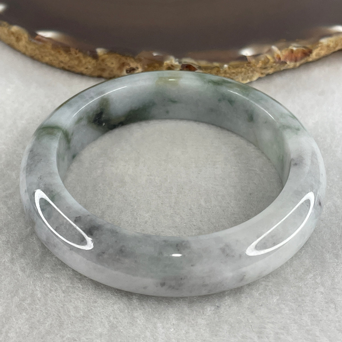 Natural Type Lavender with Wuji Grey and Dark Green Piao Hua Jadeite Bangle 70.71g Inner Diameter 55.4mm 14.0 by 9.5mm (Slight External Rough) - Huangs Jadeite and Jewelry Pte Ltd