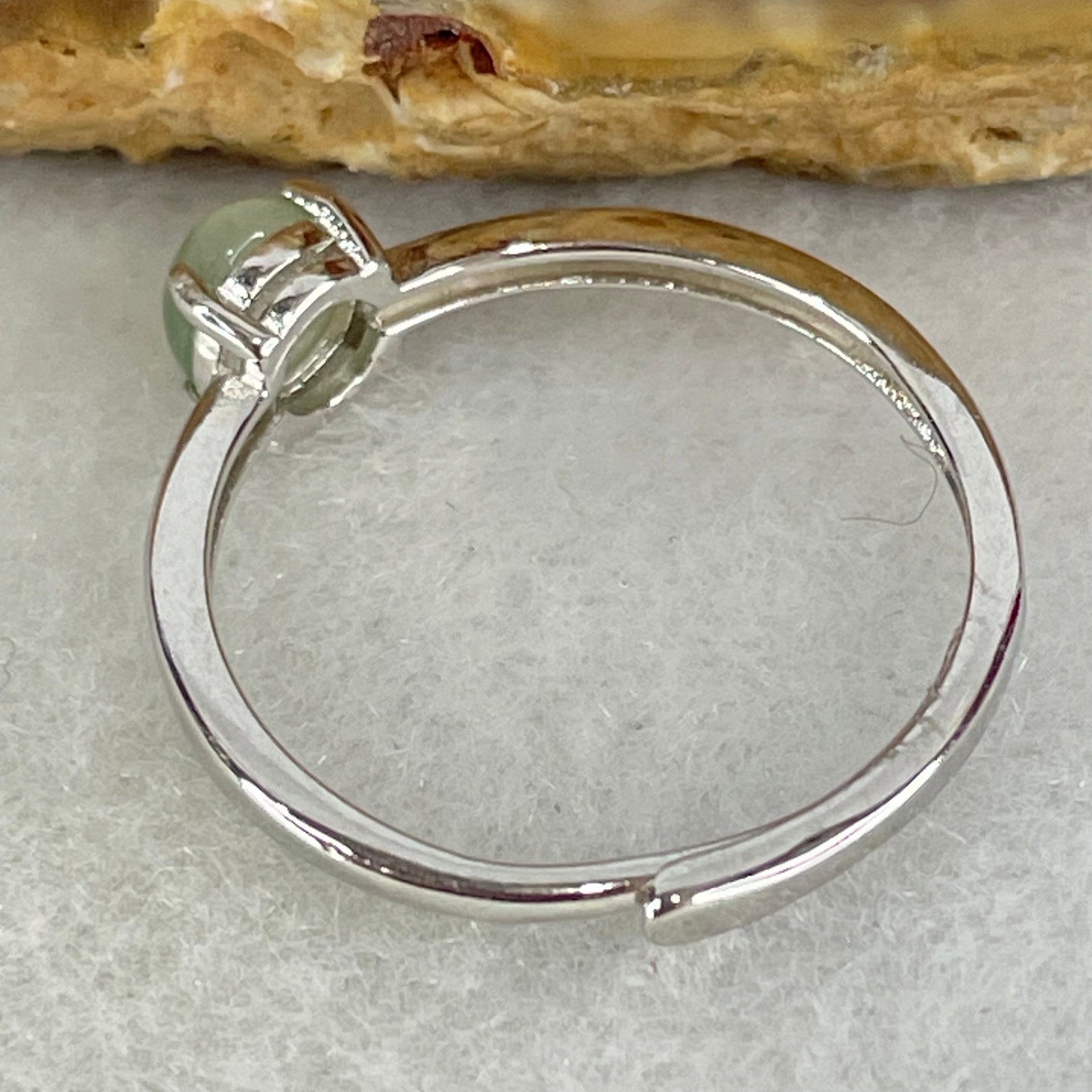 Type A Semi Icy Lavender with Green Cabochon Jadeite in S925 Sliver Ring (Adjustable Size) 1.20g 5.1 by 3.5mm - Huangs Jadeite and Jewelry Pte Ltd