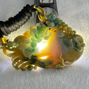 Grandmaster Type A Yellow and Lavender Patches with Old Mine Green Piao Hua Jadeite Flowers Pendant 人生如意 75.81g 84.1 by 55.7 by 14.8mm - Huangs Jadeite and Jewelry Pte Ltd