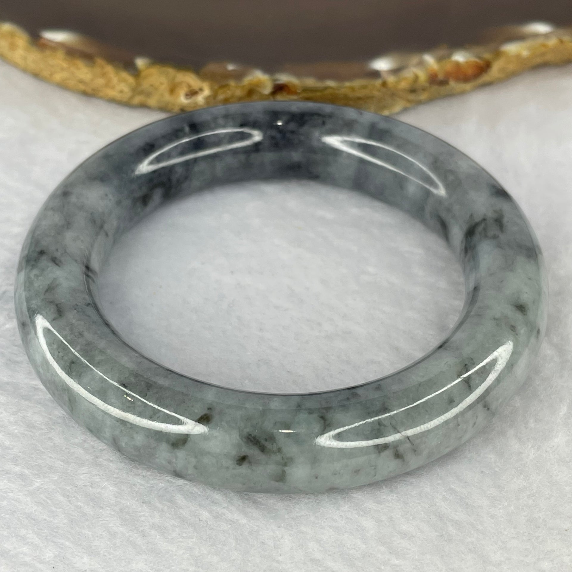 Type A Grey Wuji Piao Hua Jadeite Bangle 87.65g 13.8 by 12.6 mm Internal Diameter 54.2 mm (Very Very Fine Small Internal Lines) - Huangs Jadeite and Jewelry Pte Ltd