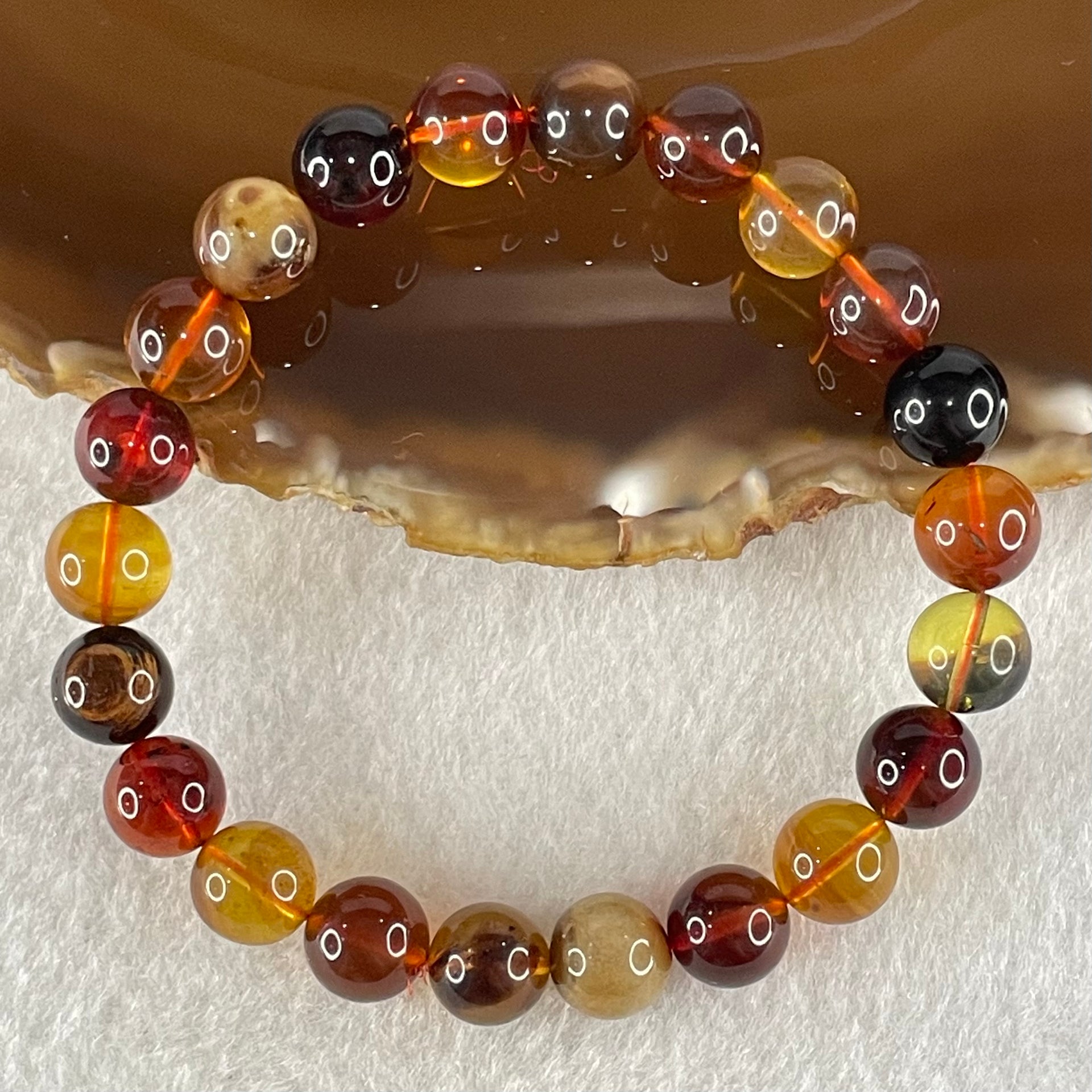 Natural Muti Color Amber Beads Bracelet 7.90g 16cm 8.8mm 22 Beads - Huangs Jadeite and Jewelry Pte Ltd