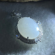 Type A Lavender Cabochon Jadeite in S925 Sliver with Crystal Charm 6.19g 18.7 by 14.6 by 6.5mm - Huangs Jadeite and Jewelry Pte Ltd