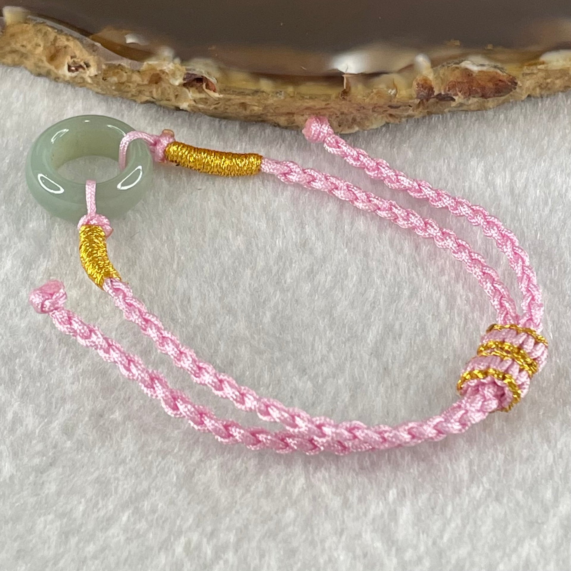 Type A Blueish Green Jadeite Ping An Kou Donut With String Bracelet 2.55g 15.1 by 6.2mm - Huangs Jadeite and Jewelry Pte Ltd