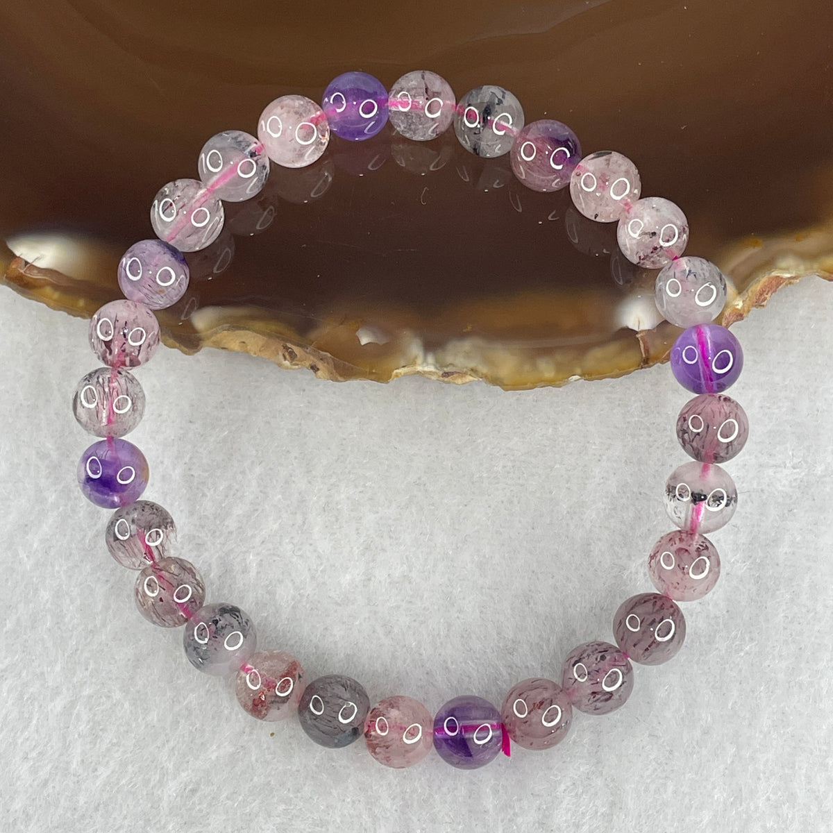 Certified Above-Average Grade Natural Super 7 Crystal Beads Bracelet | Authentic Sacred Seven Multi-Mineral Inclusions Quartz Spiritual Catalyst & Auric Shield Bracelet (11.96g | 15.5cm Length | 6.8mm | 28 Beads)