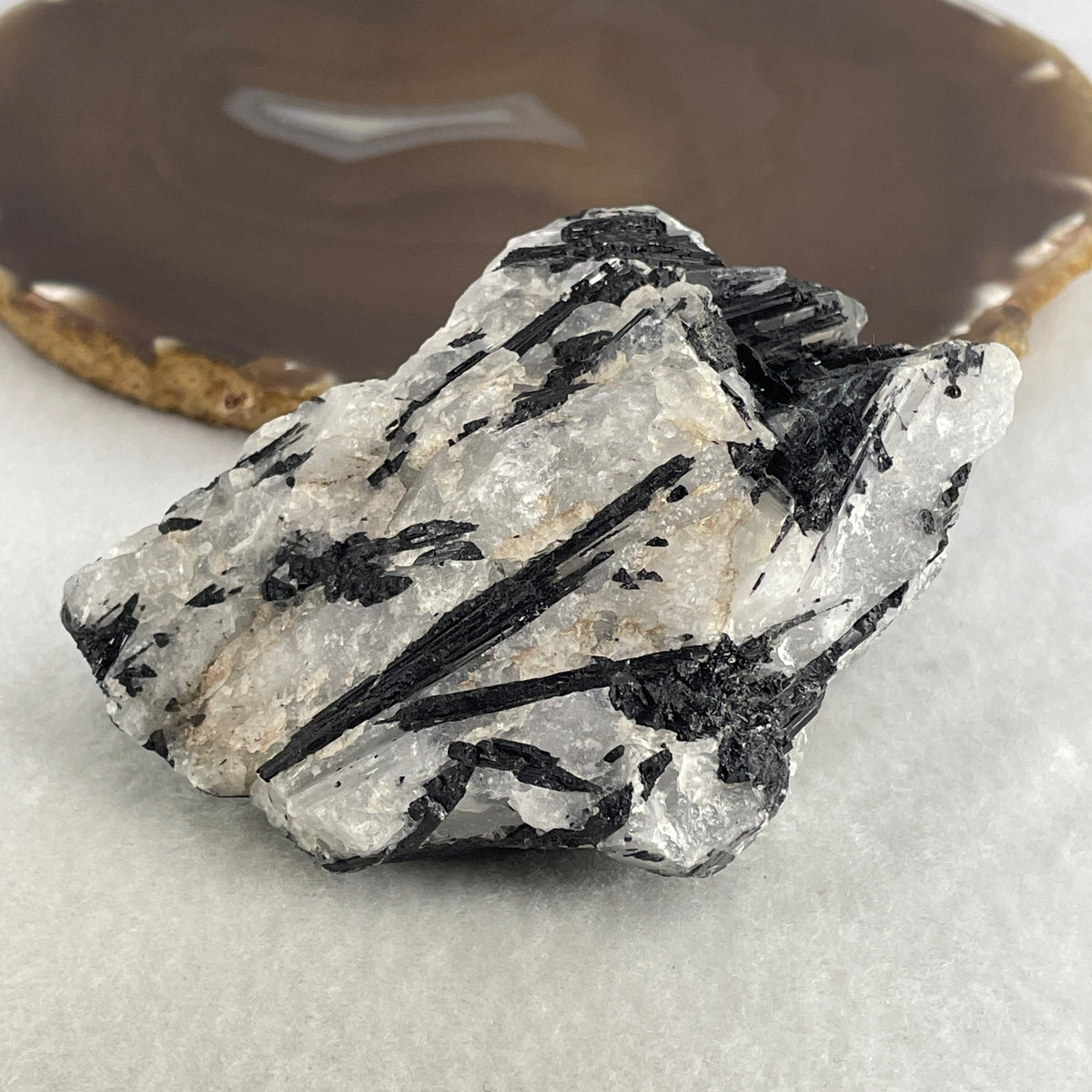 Natural Black Tourmaline in Quartz Rough Display | (228.40g | 90.2 x 66.5 x 40.2mm | Shield, Psychic Protection & Energy Purification Anchor, Feng Shui Space Cleanser & Grounding Catalyst)