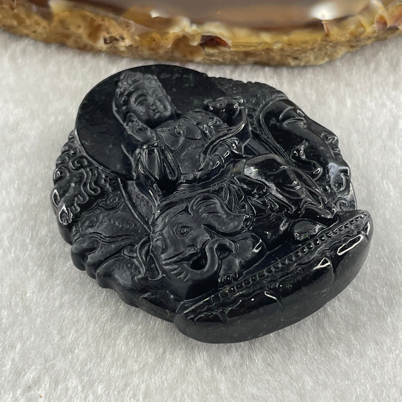 Type A Opaque Black Omphacite Jadeite Good Vs Evil Samantabhadra Bodhisattva Pendant Dragon and Snake Zodiac Guardian 44.90g 50.8 by 43.9 by 12.0mm - Huangs Jadeite and Jewelry Pte Ltd
