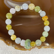 Type A Muti Color Jadeite Beads with Blueish Green Ping An Kou Donut Charm and Yellow Lotus Charm Bracelet 27.01g 15cm 9.9mm 18 Beads 14.5 by 4.1mm 1pcs - Huangs Jadeite and Jewelry Pte Ltd