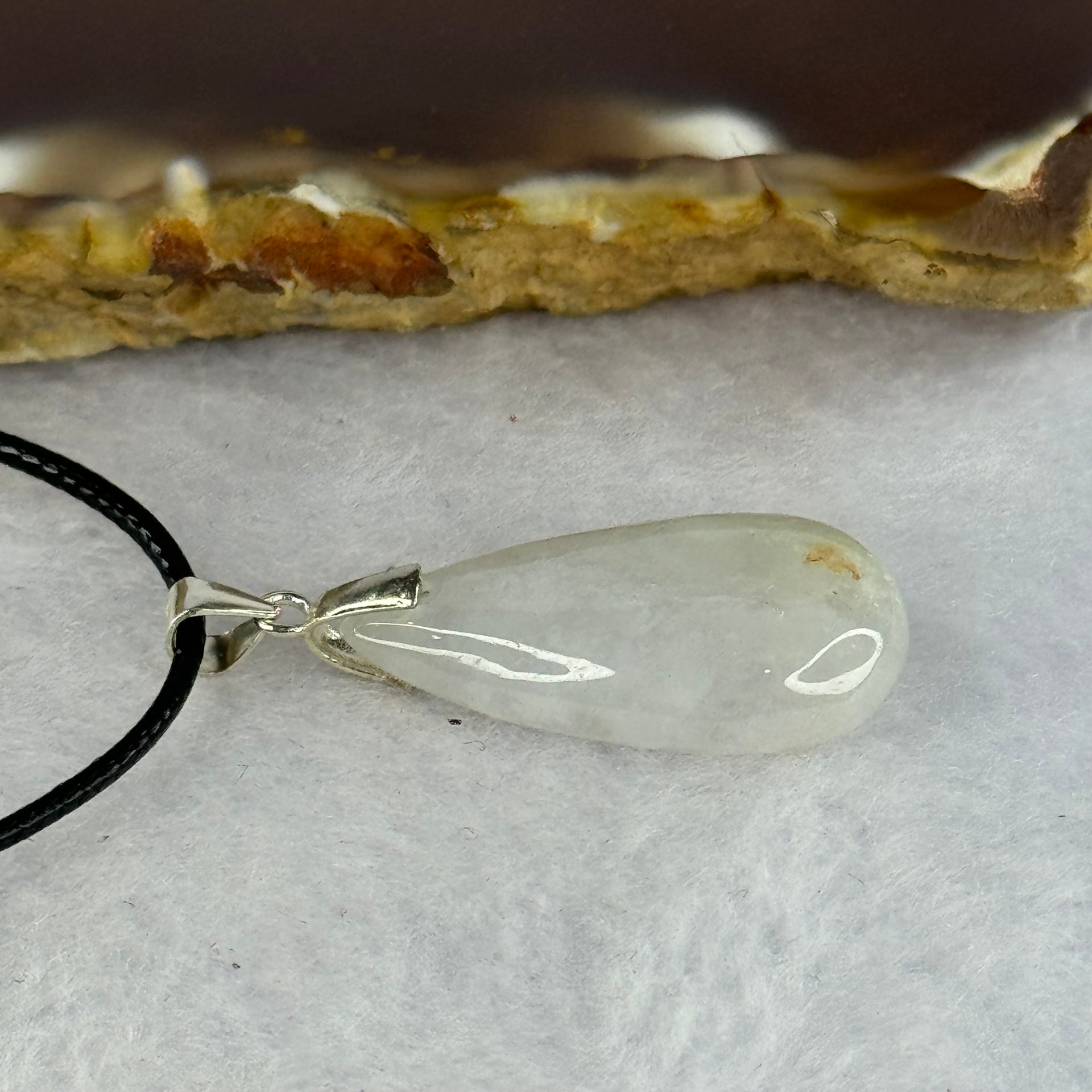 Type A Light Lavender Yellow Teardrop Pendant with S925 Clasp 4.68g 24.1 by 13.0 by 6.7mm - Huangs Jadeite and Jewelry Pte Ltd