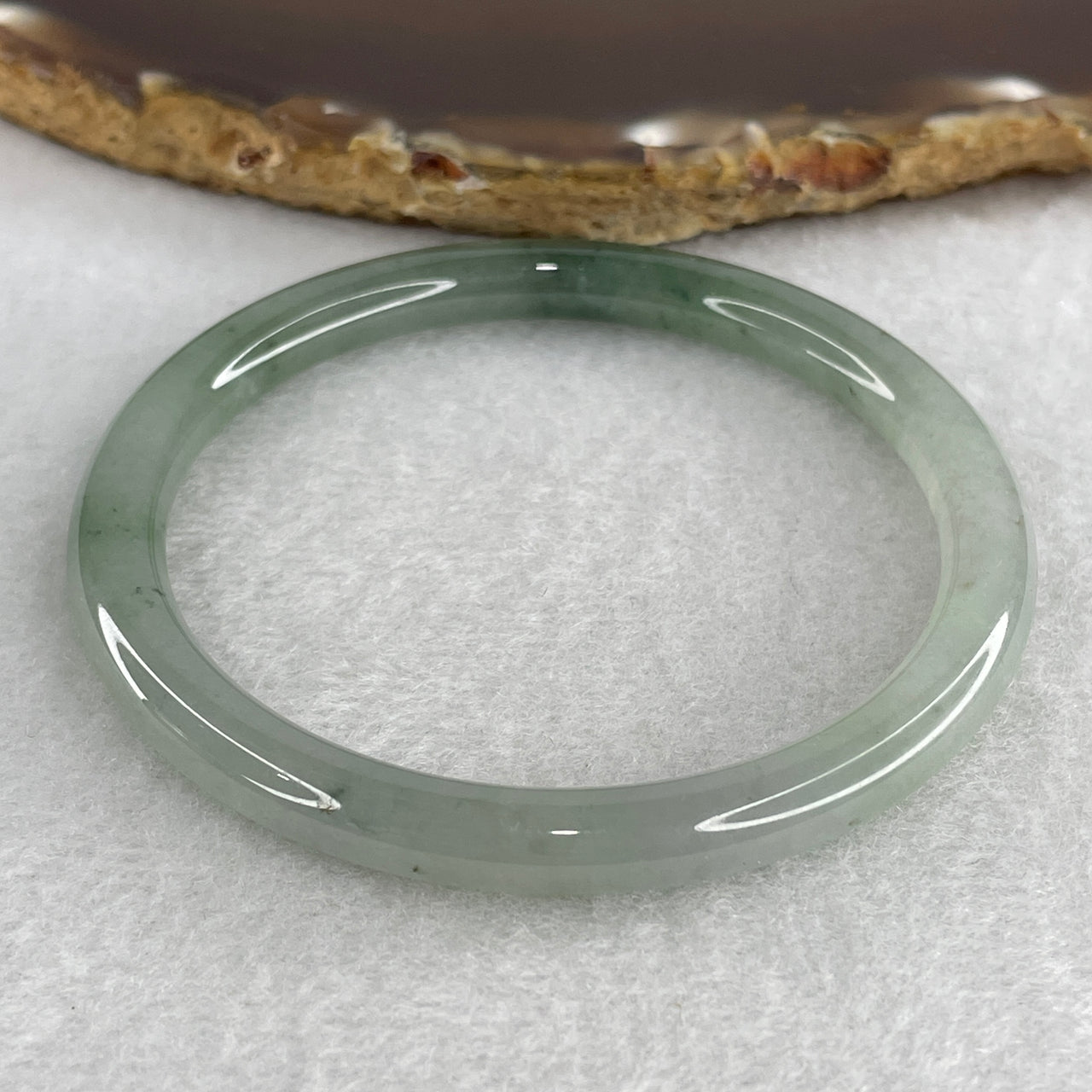 55.1mm Certified Genuine Type A Jadeite Bangle - Semi Icy Faint Green to Green Natural Jadeite Jewelry - 21.43g Wide Untreated Jade Bracelet for Women 6.1x6.8mm Wide (Close to Perfect)