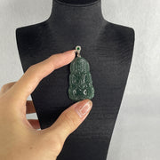 Natural Type A Icy Blueish Green Jadeite Amitabha Buddha Pendant in S925 Silver | (8.38g | 45.2 x 26.6 x 4.0mm | Infinite Light, Compassion & Lifelong Protection Anchor, Feng Shui Guardian & Executive Peace Pendant) - Huangs Jadeite and Jewelry Pte Ltd