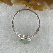 Natural Type A Semi Icy Faint Green Jadeite Round Shape Cabouchon with Cubic Zirconia in S925 Silver Ring (Adjustable Size) 1.44g 7.9 by 4.5mm - Huangs Jadeite and Jewelry Pte Ltd