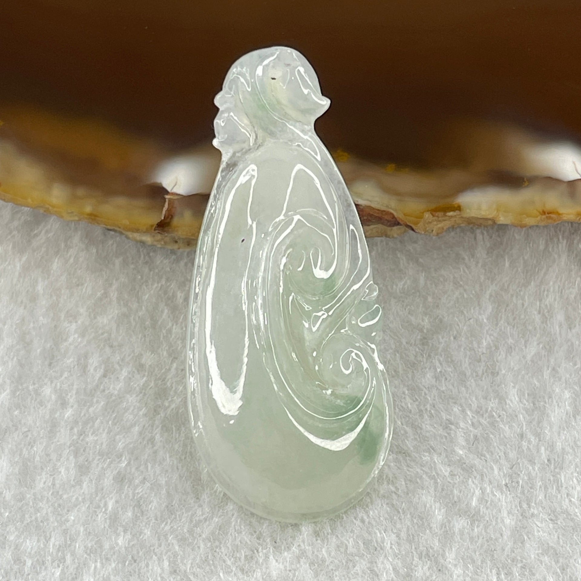Type A Natural Semi Icy White to Faint Green with Green Patches Jadeite Ruyi Pendant 6.13g 39.5 by 17.3 by 6.7mm - Huangs Jadeite and Jewelry Pte Ltd