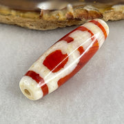 Natural Powerful Tibetan Old Oily Red White Agate 2 Nectar Vessel Dzi Bead Heavenly Master (Tian Zhu) 花蜜容器天珠 8.00g 37.9 by 11.9mm - Huangs Jadeite and Jewelry Pte Ltd