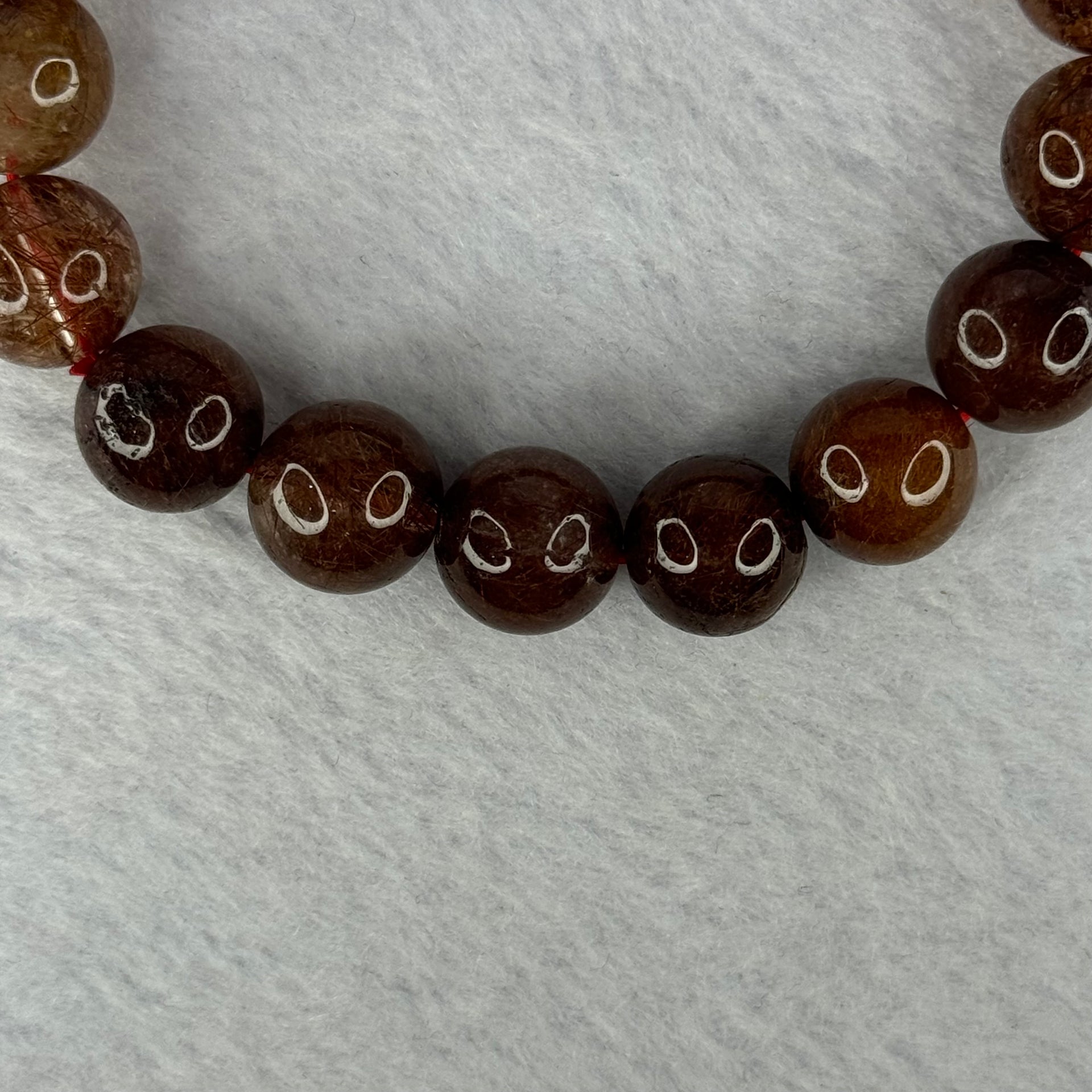 Natural Copper Rutilated Quartz Beads Bracelet 天然銅髮晶手镯 38.12g 17cm 12.1mm 17 Beads - Huangs Jadeite and Jewelry Pte Ltd