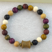 Natural Muti Color Treasures Beads with Wooden Lulutong Charm Bracelet 6.32g 15.5cm 8.4mm 21 Beads - Huangs Jadeite and Jewelry Pte Ltd