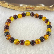 Natural Blood Red and Yellow Amber Beads Bracelet 4.71g 16cm 6.9mm 28 Beads - Huangs Jadeite and Jewelry Pte Ltd