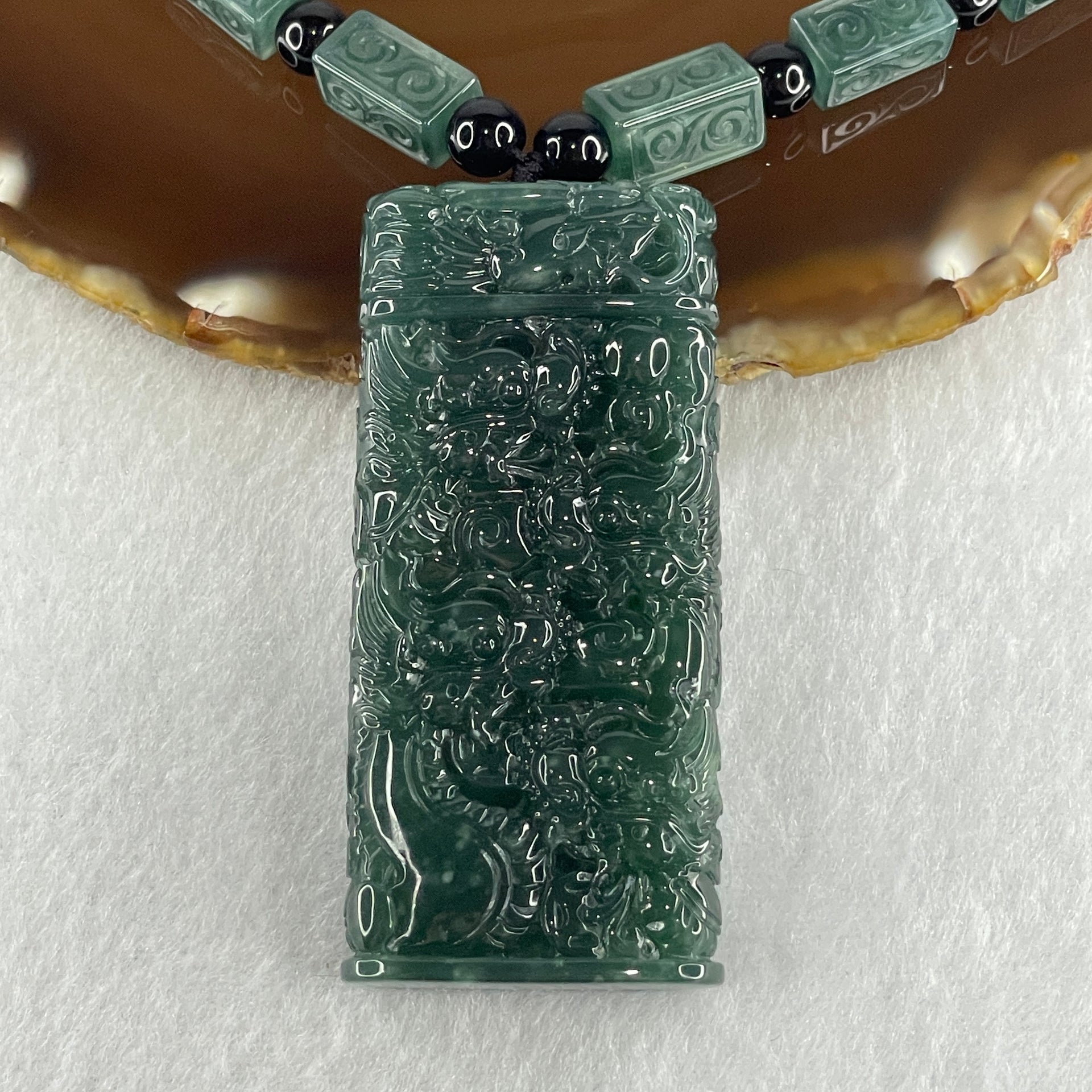 Type A Jelly Blueish Green Jadeite 9 Dragon Double Side Pendant 121.51g 62.8 by 28.9 by 11.5mm - Huangs Jadeite and Jewelry Pte Ltd