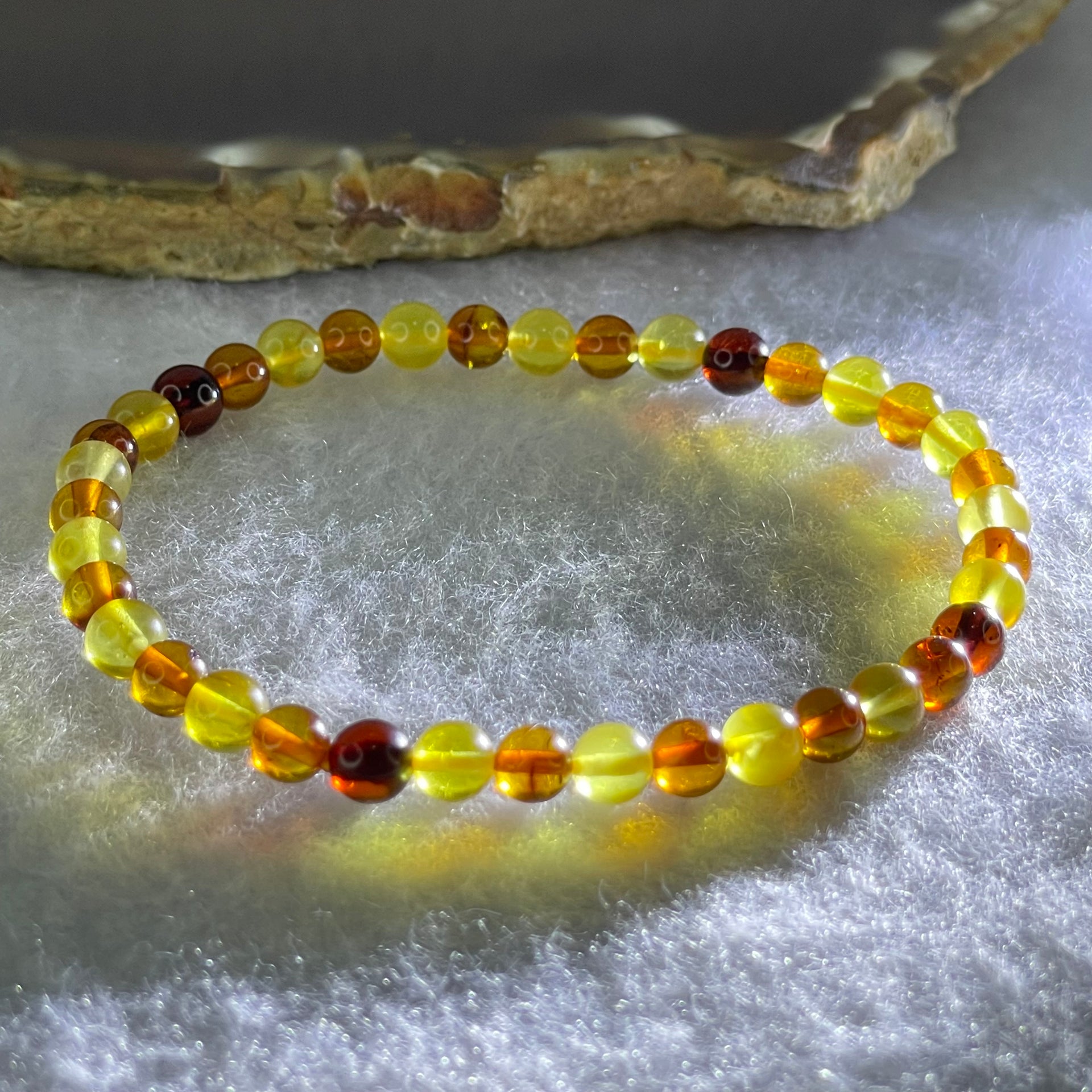 Natural Mixed Color Amber Beads Bracelet 2.50g 16.5cm 5.1mm 38 Beads - Huangs Jadeite and Jewelry Pte Ltd