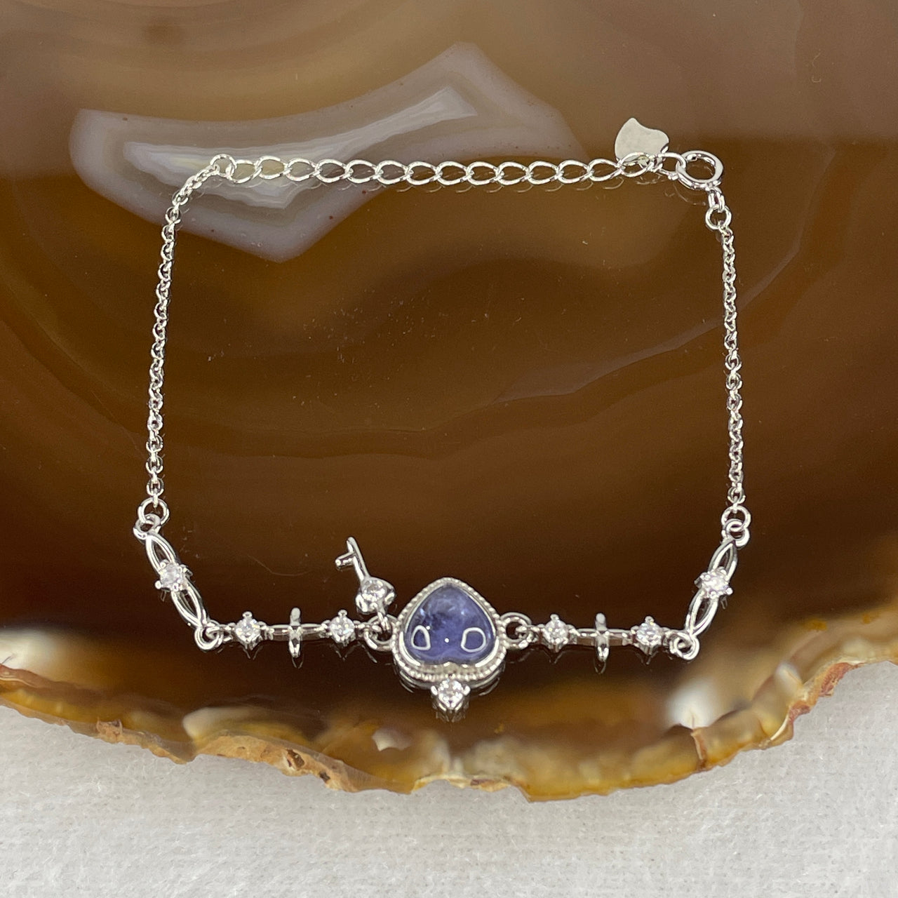 Natural Blue Tanzanite Heart Shape with Cubic Zirconia in S925 Bracelet 2.96g 16-16cm 6.8 by 6.8 by 3.0mm 1 Bead - Huangs Jadeite and Jewelry Pte Ltd