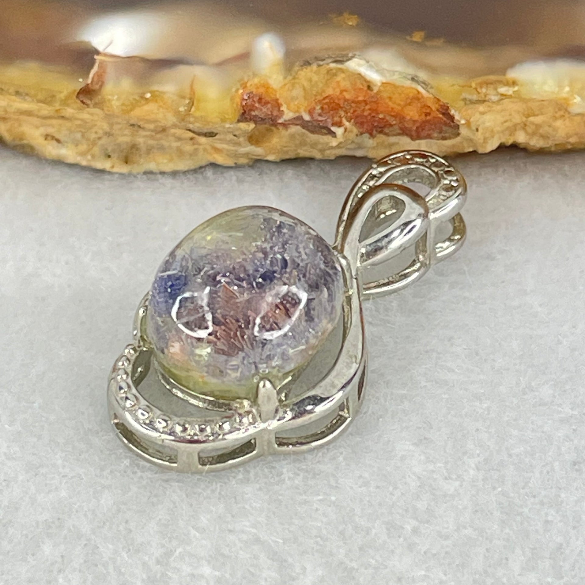 Above Average Grade Rare Natural Blue Dumortierite Rutilated Quartz in S925 Pendant 2.82g 11.1 by 9.7 by 7.0mm - Huangs Jadeite and Jewelry Pte Ltd