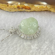 Type A Faint Green Milo Buddha with Crystals in S925 Sliver Pendant and Necklace 7.61g 16.2 by 16.2 by 8.5mm - Huangs Jadeite and Jewelry Pte Ltd