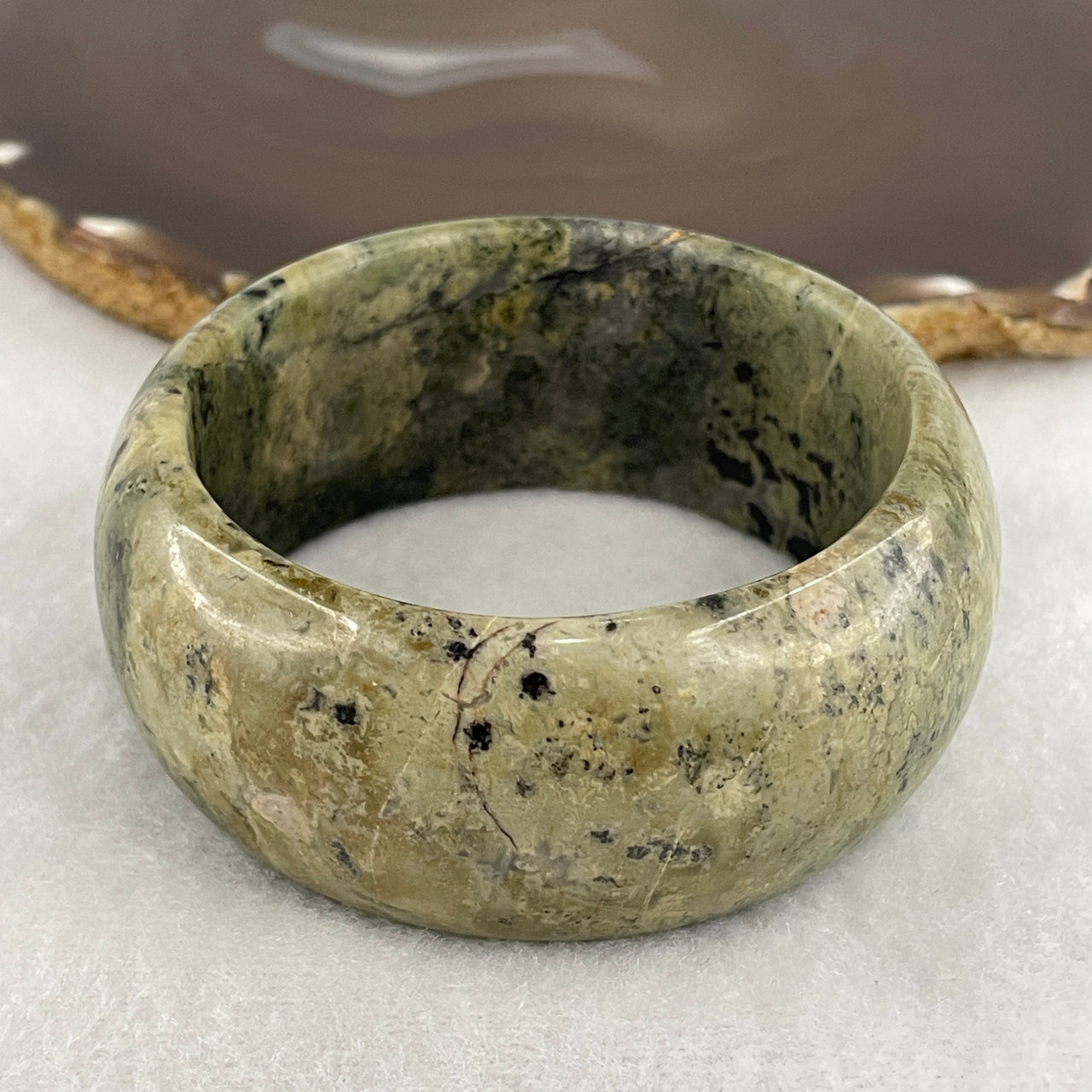 Natural Opaque Dark Green & Brown Serpentine Bangle | (117.70g | 56.4mm Inner Diameter | 29.5 x 9.6mm)