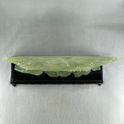 Natural Icy Light Green Serpentine Shan Shui with Gui ren Benefactor on Boat with Twin Birds with Wooden Stand Display 695.1g 242.0 by 164.0 by 83.0mm - Huangs Jadeite and Jewelry Pte Ltd