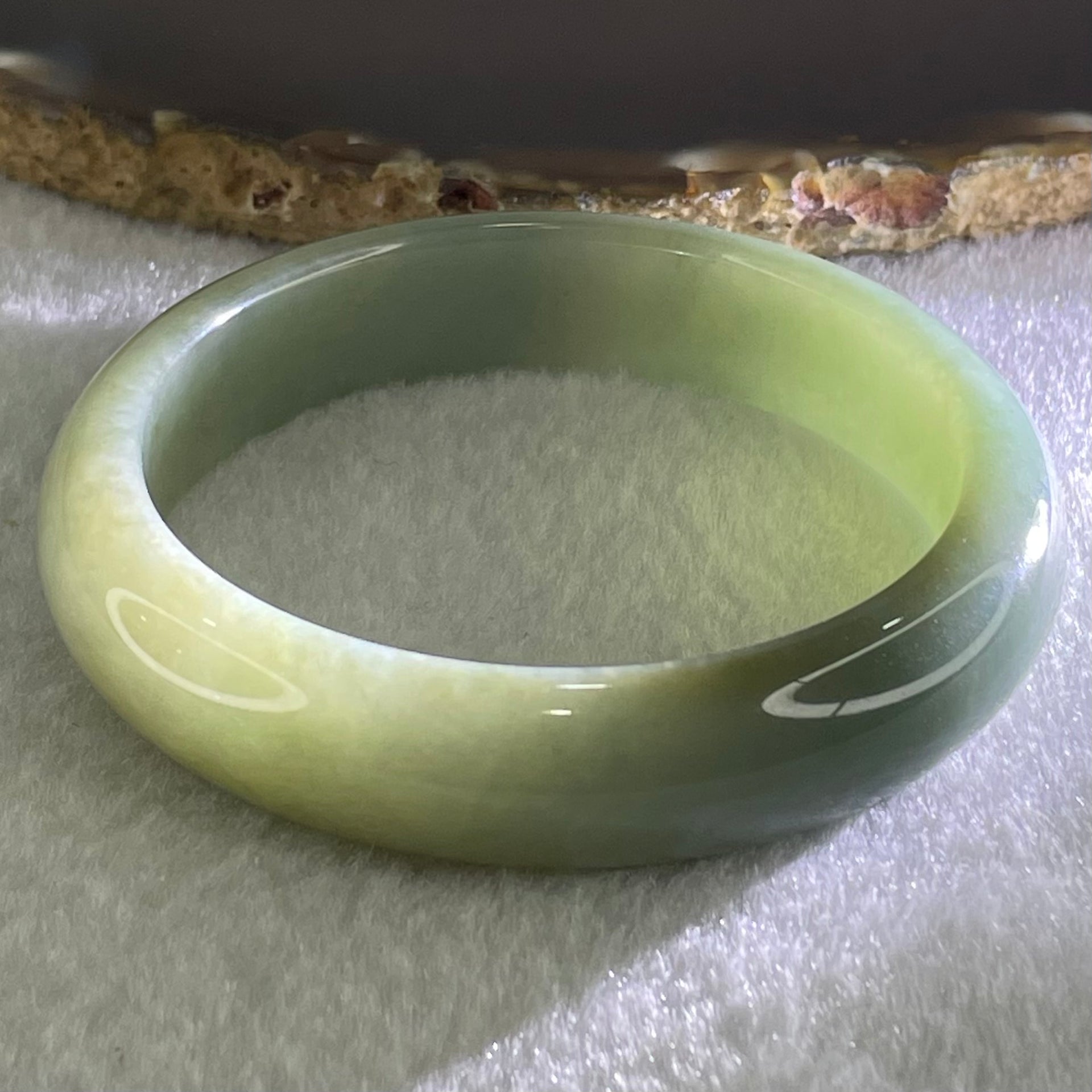 Type A Blueish Green with Brown Patches Jadeite Bangle 50.88g Internal Diameter 54.8mm 13.2 by 7.5mm (Close to Perfect) - Huangs Jadeite and Jewelry Pte Ltd