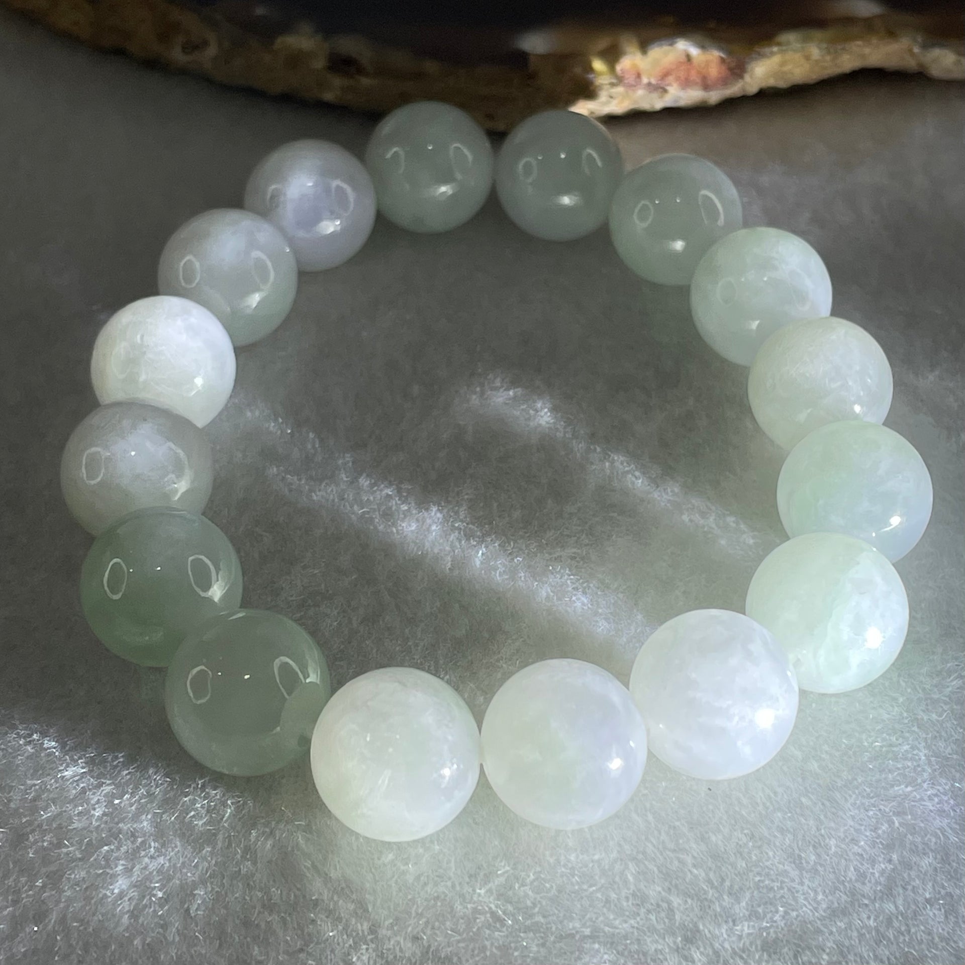 Type A Light Green Jadeite Beads Bracelet 46.38g 15cm 12.2mm 16 Beads - Huangs Jadeite and Jewelry Pte Ltd
