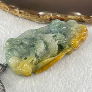 Type A Blueish Green and Yellow with Dark Blueish Green Piao Hua Jadeite Double Sided Dragon Pendant Necklace 89.28g 73.2 by 41.2 by 14.3mm - Huangs Jadeite and Jewelry Pte Ltd